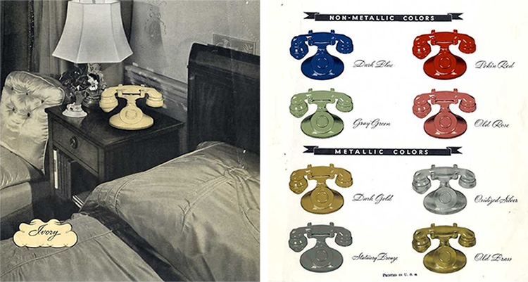 Images showing the various telephone colours in the 1930's.