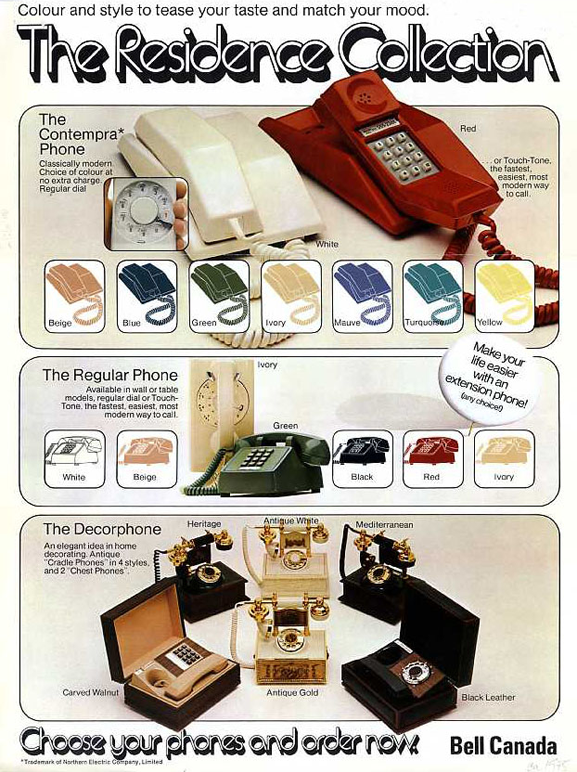 Bell advertisement showing various telephone models from the Residence Collection.