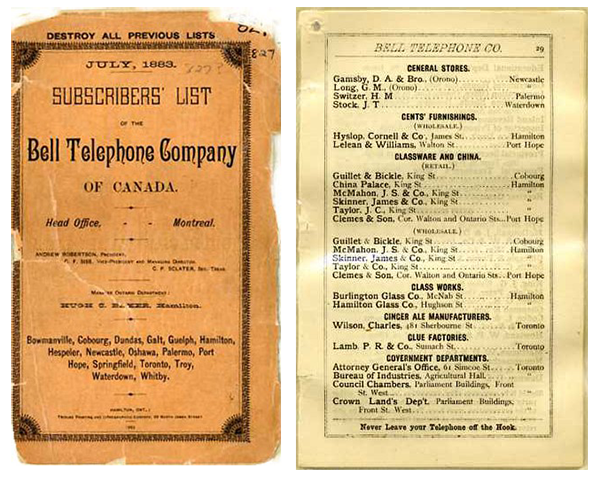 Section of the 1883 Ontario Department Directory.